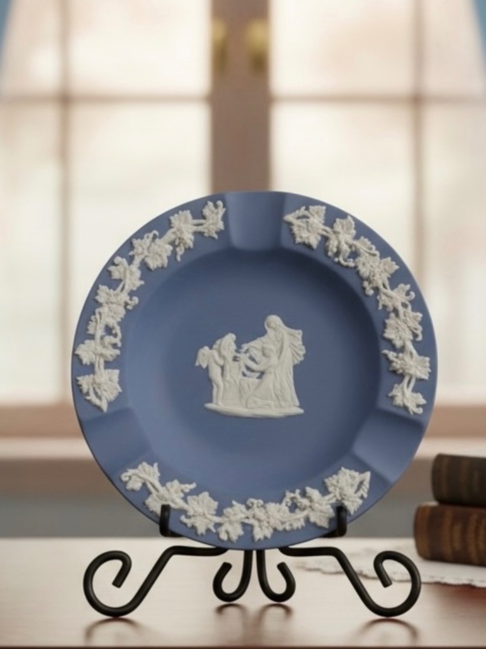 Vintage Wedgwood Pale Blue Jasperware Round Ashtray – "Offering to Cupid"